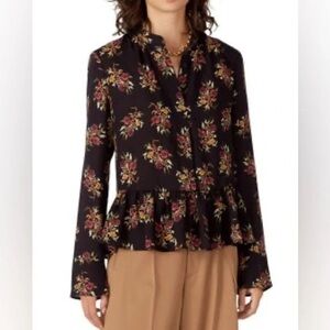 Thakoon Peplum Black Floral Blouse sz 12